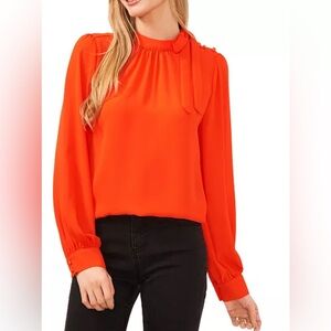 🆕 CeCe Women's Tie Neck Button Shoulder Blouse M